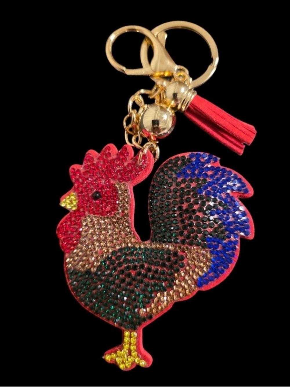 Red Multi Glitter Rooster Keychain with Tassel